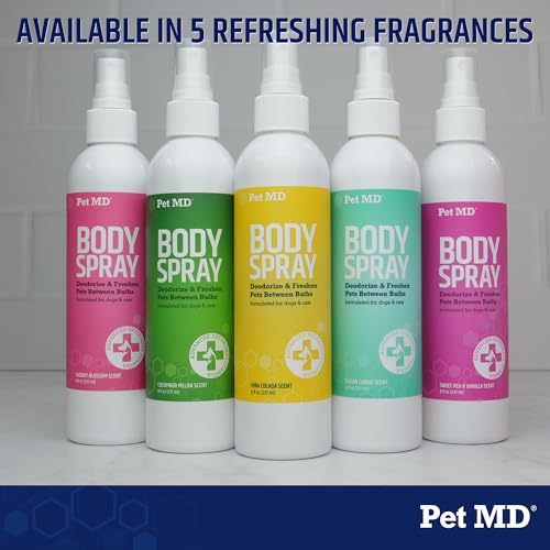 Pet MD Body Spray for Dogs & Cats, Deodorizing Dog Perfume Reduces Static & Eliminates Odor - Long-Lasting Pet Cologne Spray for Dogs - Cherry Blossom