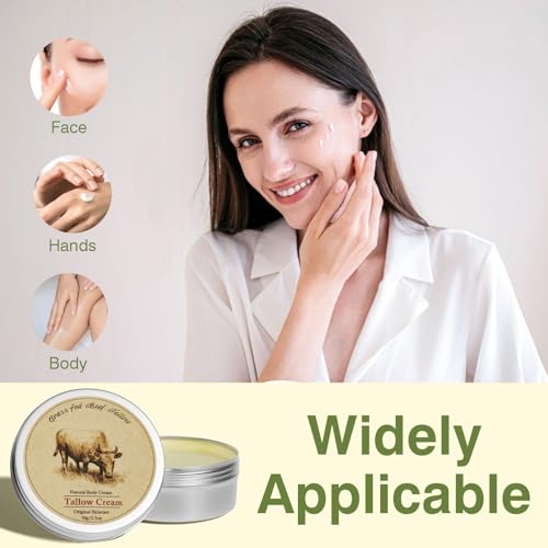 Beef Tallow, Beef Tallow for Skin, Beef Tallow Moisturizer, Organic Beef Tallow Balm for Face Moisturizer Grass Fed for All Purpose Balm, Natural Beef Tallow Lotion for Skin Care (2.5oz)