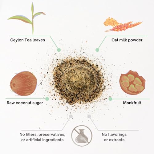 Kola Goodies - Oat Milk Tea Latte - Vegan - Mood Lifter w/Low Caffeine - Made with Loose Leaf Ceylon Tea, Oat Milk Powder, Monk Fruit Sweetener & Raw Coconut Sugar - Ready in 3 Minutes - 10 Sachets