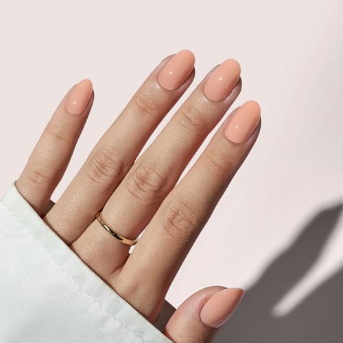 BTArtbox Press On Nails Short - Fall Press on Nails Nude Short Oval Nails Fake Nail with Nail Glue, Fit Perfectly, Reusable Glue On Nails in 16 Sizes, Salmon