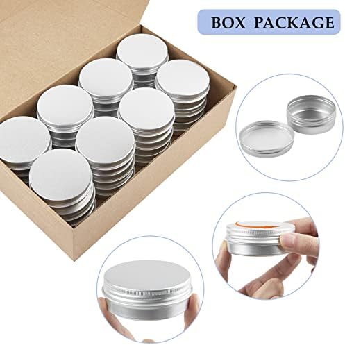 TUZAZO 24Pack 2 Oz Aluminum Tin Cans with Screw Lid and Labels, Refillable Travel Sized Cosmetic Containers Small Tins for Salves, Lotion Bars, Beard Balms, Candles