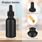 Epakh 100 Pieces Black Dropper Bottles 1oz Glass Bottles Bulk Round Bottles with Droppers and Hats 30ml Glass Dropper Bottles for Essential Oils Lab Tinctures Medicine Perfumes