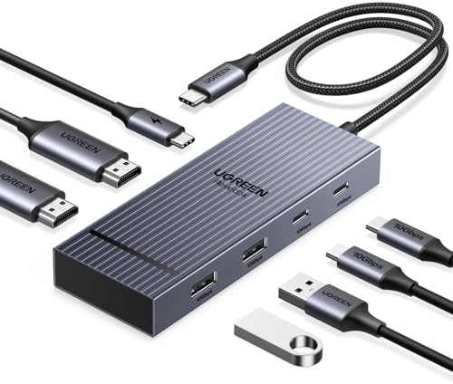 UGREEN Revodok Pro 7 in 1 Docking Station Dual Monitor, USB C Hub Dual 4K@60Hz HDMI Display, 10Gbps USB-A/C Data Ports, 100W PD, Aluminum Laptop Docking Station for HP, Thinkpad, Dell and More