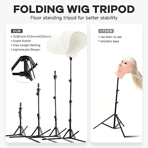 Neverland Beauty & Health 23 Inch Wig Stand Tripod with Head,Wig Head Stand with Mannequin head,Mannequin Head Stand with Canvas Head for Wigs,Manikin Head Set for Wigs Making Display