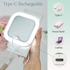 FUNTOUCH Compact Travel Lighted Makeup Mirror, Rechargeable Double-Sided 1X10X Magnification Mirror with 3 Lights, Handheld Tabletop Portable Hanginig Mirror with Bag, Dimmable Touch Screen