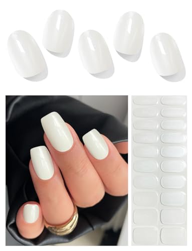 Semi Cured Gel Nail Strips (White Glazed Donut)-20 PCS Gel Nail Stickers | Gel Nail Wraps | UV Light Required, Salon Quality & Easy to Use