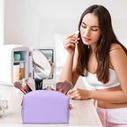 Sanwuta 9 Pcs Preppy Makeup Bag PU Leather Cosmetic Bag Makeup Pouch Plain Waterproof Toiletry Organizers for Traveling Preppy Travel Purse(Purple)