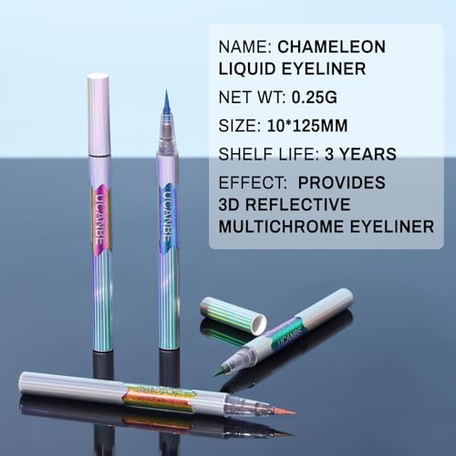 UCANBE 4PCS Chameleon Liquid Eyeliner, Multichrome Metallic Color Shift Eye Liner, Waterproof Glitter Eyeliner with Soft Fine Tip for Long-lasting Multi-Dimensional Eye Looks