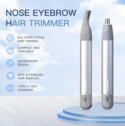 Nose Hair Trimmer for Women 2in1 Facial Hair Removal Trimmer - Metal Body, Rechargeable, Waterproof, Portable - Nose, Ear, Eyebrow, Peach-Fuzz, Lips, Chin FT2001 (Silver)