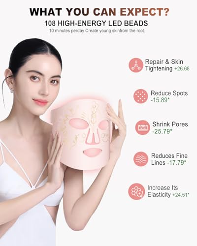 Red Light Therapy for Face, LED Face Mask Light Therapy,Near-Infrared 850 Red Light Therapy Mask(NIR),Portable,Rechargeable and Remote