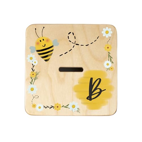 Wooden Piggy Bank for Kids and Adults, Personalized Gift Handmade in USA by BloomOwl, Custom Piggy Bank, Personalized Banks for Kids, Gifts for Baby Boys and Girls (Bee)