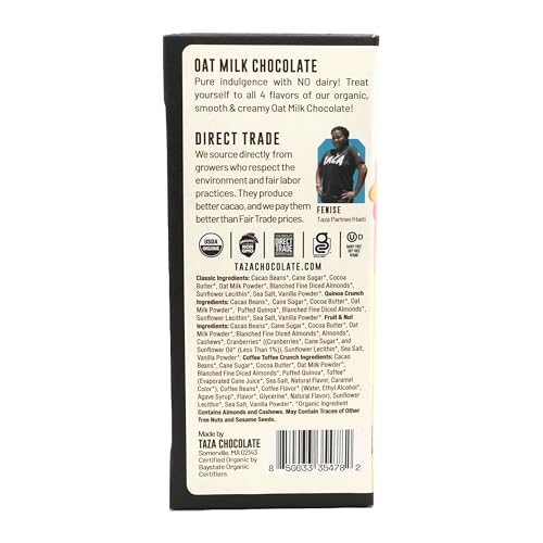 Taza Chocolate Organic Oat Milk Chocolate Bar Variety Pack Bundle, 2.5 oz (4 count), Vegan