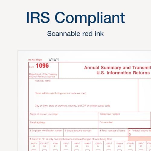 Adams 1096 Summary Tax Forms 2024, NonEmployee Compensation Forms, Summary Transmittal Forms, 1-Part Inkjet/Laser, 20-Pack (1009308)