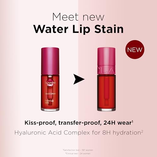 Clarins NEW Water Lip Stain | Long Lasting, Transfer-Proof, Lightweight and Kiss Proof | Buildable Matte Finish | Contains Hyaluronic Acid | 0.2 Fluid Ounces