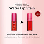 Clarins NEW Water Lip Stain | Long Lasting, Transfer-Proof, Lightweight and Kiss Proof | Buildable Matte Finish | Contains Hyaluronic Acid | 0.2 Fluid Ounces