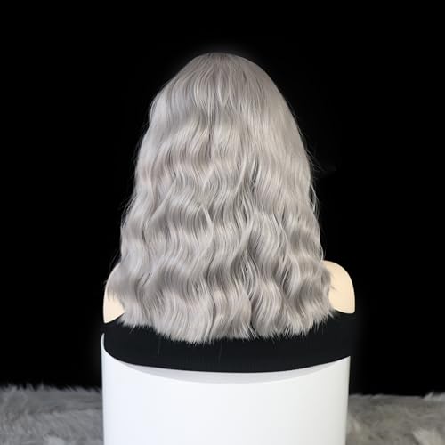 Gray Bob Curly Wig Synthetic Lace Front Wig Middle Part Lace Wigs 14Inch Synthetic Hair Wig for Women Party Use Cosplay Wigs