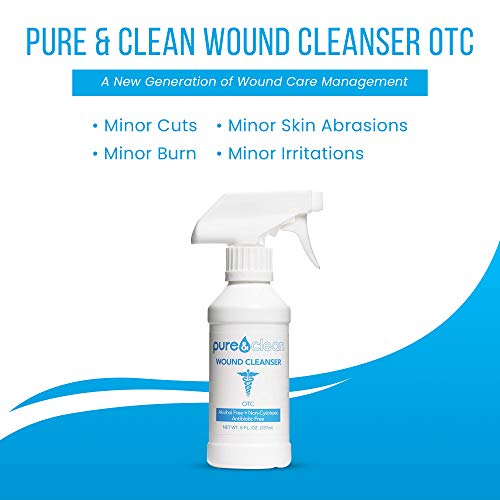 Pure & Clean Wound Cleanser and Lid Prep - Alcohol-Free Formula - Hypochlorous Acid (HOCl) & Oxygenated Water - For Wound Care - pH Balanced - Painless, Non-Cytotoxic Debriding Solution Spray - 8 Oz