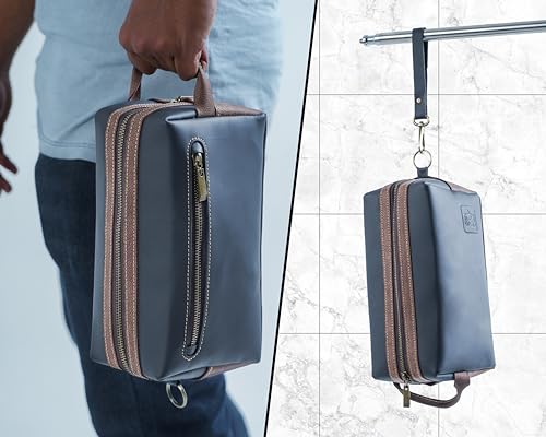 Leather Toiletry Bag Handmade With Premium Full Grain Real Leather - Water-Resistant - Stylish Travel Organizer Dopp Kit for Men and Women, travel size toiletries