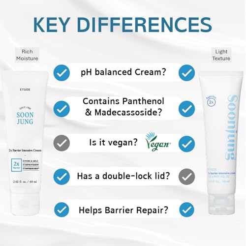 ETUDE SoonJung 2x Barrier Intensive Cream Light Texture | Vegan Korean Face Moisturizer for Sensitive Skin, Day & Night Cream, Barrier Cream with Panthenol (2.02 fl oz)