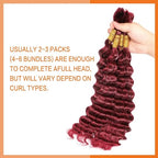 Burgundy Deep Wave Human Braiding Hair for Boho Braids 2 Bundles Total 100g 16 Inch Deep Wave Bulk Human Hair for Braiding No Weft Brazilian Virgin Curly Human Hair Extensions