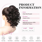 REECHO 12" Ponytail Extension, Classic Loose Curly Wavy Claw Clip Pony tails Hair Extensions Hairpieces for Women - Dark Brown