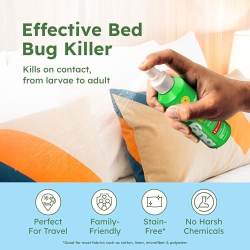 BugMD Bed Bug & Mite Spray - TSA Approved 3 oz - Child & Pet Safe, Stain & Odor Free - Lice, Tick, Fly, Mosquito, Flea, Dust Mite Treatment - Travel Essential for Hotels, Suitcases, Backpacks, Shoes