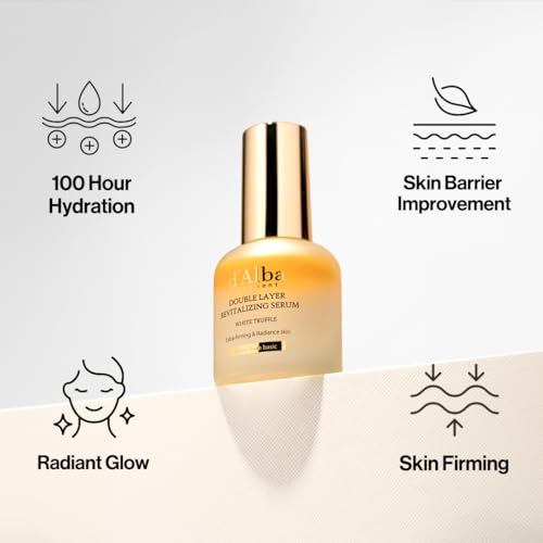 d'alba Piedmont Italian White Truffle Double Layer Revitalizing Serum, 100hr Hydration, Hyaluronic Acid and Centella Asiatica, Skin Firming and Tightening, Long-lasting Korean Skin Care (1.01 fl.oz)