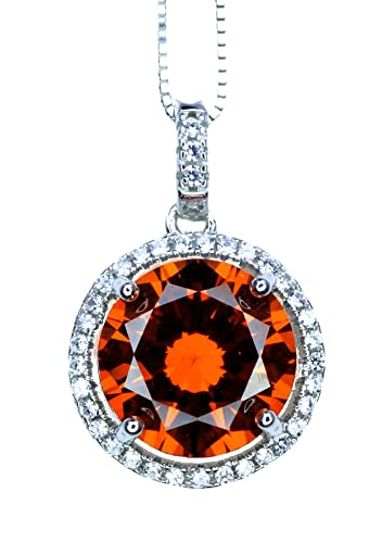 Round Sunstone Necklace Tangerine Orange Sapphire Pendant High Quality Lab created Sterling Silver 4 CT Red Orange Spessartite Garnet Jewelry