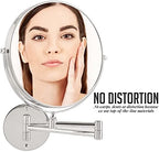 OVENTE 9" Wall Mounted Makeup Mirror with 1X/7X Magnification, Double Sided Magnifying Round Bathroom Vanity Mirror, 360° Swivel Design, Extendable and Folding Arm, Polished Chrome MNLFW90CH1X7X