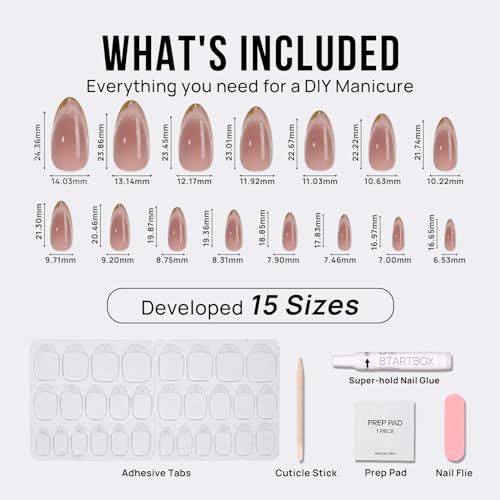 BTArtbox Press On Nails Almond - Cat Eye Press On Nails Medium Fake Nails with 3D Sculpting Metallic Design, Supremely Fit & Glossy Glue On Nails in 15 Sizes for Gift, Knightshield
