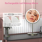 8" Lighted Makeup Mirror with Magnification, 1X/10X Magnifying Lighted Vanity Mirror, Double Sided 360 Swivel USB Rechargeable, 3 Colors Dimmable Lightning Mirror with 52 LEDs Brush Nickle
