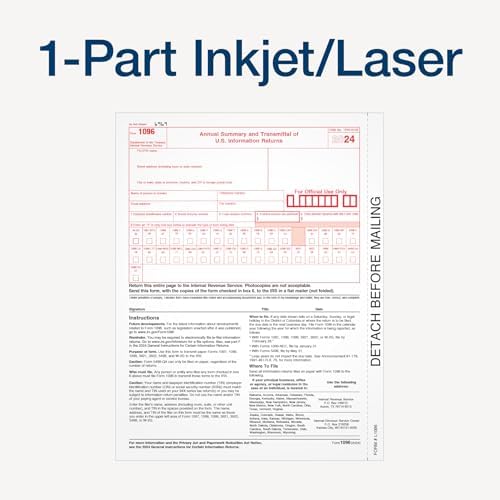 Adams 1096 Summary Tax Forms 2024, NonEmployee Compensation Forms, Summary Transmittal Forms, 1-Part Inkjet/Laser, 20-Pack (1009308)