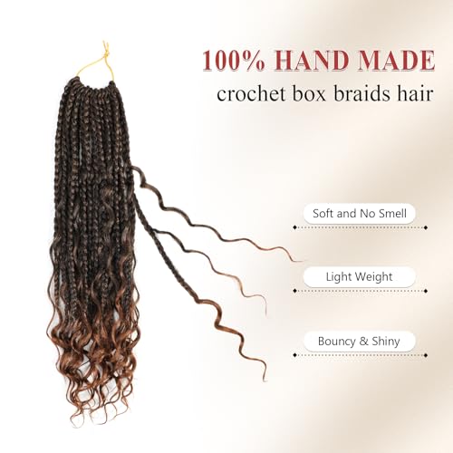 Boho Box Braids Crochet Hair 8 Packs Boho Crochet Braids Pre Looped 1B/30 Goddess Box Braids Crochet Hair for Black Women 14 Inch Boho Braids Crochet Hair Extension