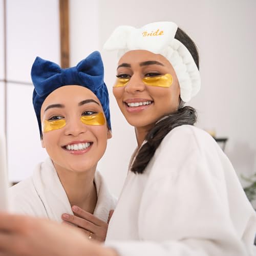 Semato Bachelorette Party Favor Set Bride Spa Headband Bride Headband and Bridesmaid Headband Skincare Headbands for Women Cute Bow Head Bands Party Supplies (1 bride+ 7 navy blue)