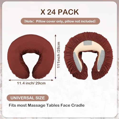 Macarrie 24 Pcs Face Cradle Covers for Massage Table Microfiber Reusable Soft Thicker Massage Table Head Rest Covers Bulk Oil Proof Headrest Cradle Sheets for Spa Beauty Salons(Brown)