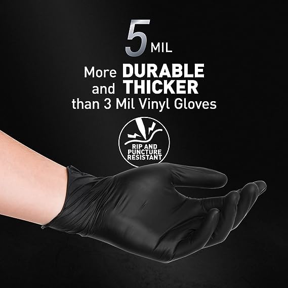 OKIAAS Black/Pink Vinyl Gloves Disposable Latex Free, Food Safe, Powder Free, 5 Mil Thickened for Cooking, Cleaning, Food Prep, Baking, Hair Dye, Tattoo, Medium, 200 Count