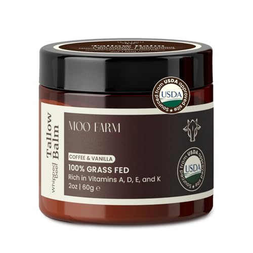 MOO FARM Beef Tallow for Skin - Natural Coffee & Vanilla Hydrating Balm - Grass-Fed Organic Beef Tallow for skin, Safe for Every Skin Concern - Rich Vitamins A, D, E, K, B1 - Made in USA (2oz)