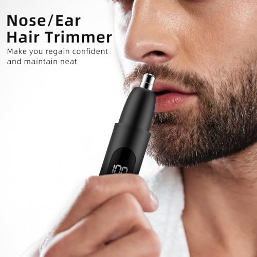 Smity Ear and Nose Hair Trimmer Professional Painless Eyebrow Trimmer for Men and Women Battery-Operated Dual-Edge Blades Built-in LED Light (Black)