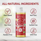 Brittanie's Pure Castile Liquid Soap Peppermint – 2 Pack (32oz Each) | Natural, Organic, Multi-Purpose Soap for Body, Face, Home & Pets | Vegan, Sulfate-Free, Made in USA