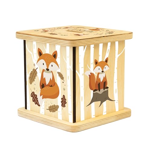 Wooden Piggy Bank for Kids and Adults, Personalized Gift Handmade in USA by BloomOwl, Custom Piggy Bank, Personalized Banks for Kids, Gifts for Baby Boys and Girls (Woodland Friends) (Woodland- Fox)