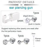 QWALIT Disposable Ear Piercing Kit Silver Ear Piercing Gun Kit Self Piercing Earrings Piercing Kit Earring Gun Piercing Kit with Earring Studs Self Ear Piercing Kit Flat Back at Home