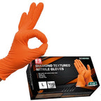 Jointown Basic Heavy Duty Nitrile Gloves Mechanic Gloves, Orange 8 Mil Nitrile Disposable Gloves Medium with Raised Diamond Texture, Latex Free, Powder Free Industrial Automotive Gloves Box of 100