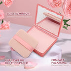 Erinde Oil Blotting Sheets for Face with Mirror and Puff, 300 Sheets Oil Blotting Paper for Oily Skin, Face Oil Absorbing Sheets, Natural Oil Control Film, Absorb Excess Oil, Makeup Friendly