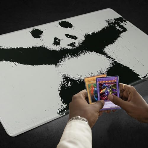 Playmats for Magic: The Gathering MTG Card Game Mat Plus 50 Pcs Card Sleeves, 24 x 14 inch TCG Mat with Stitched Edge for Commander Deck Duskmourn Board Game, Panda with Guns