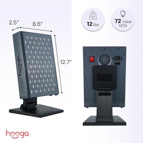 Hooga Red Light Therapy, Red Near Infrared LED Panel, 72 Quad Chip Flicker Free LEDs, Ultra Series, Clinical Grade Device for Energy, Pain, Skin, Recovery, Sleep, Performance. ULTRA360.