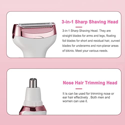 Electric Razor for Women,Hair Trimmer for Face Nose Eyebrow Beard Mustache Arm Leg Armpit Bikini,Painless Rechargeable Portable 4 in 1 Womens Body Shavers Set