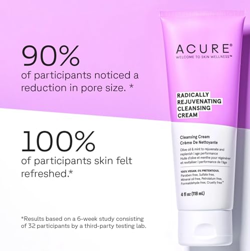 Acure Radically Rejuvenating Cleansing Cream - Foaming Creamy Facial Cleanser - Moisturizing Benefits of Olive Oil, Cocoa Butter and the Soothing Deep Cleanse of Mint - 4 oz
