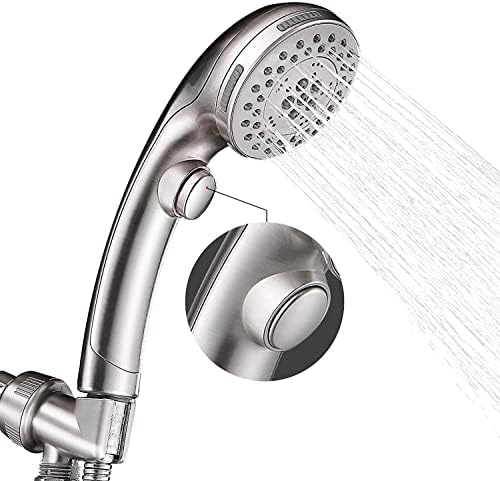 Shower Head, High Pressure 6 Setting Shower Head Hand-Held with ON/OFF Switch and Spa Spray Mode - Shower Heads with Handheld Spray High Pressure - Brushed Nickel