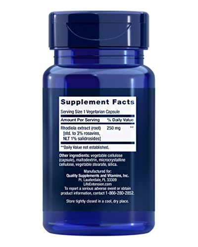 Life Extension Rhodiola Extract, Rhodiola rosea Supplement, standardized Extract, Promotes Physical and Mental Performance, Gluten-Free, Non-GMO, Vegetarian, 250 mg, 60 Capsules, (Pack of 2)