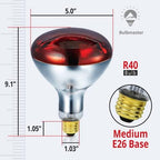 250 Watts R40 Red Heat lamp Light Bulbs Infrared Flood Reflector Incandescent Spotlight for Food Service, Brooder Bulb, Chicken, Pet, Bathroom, Light Therapy 250R40/HR Medium E26 Base 1 Pack